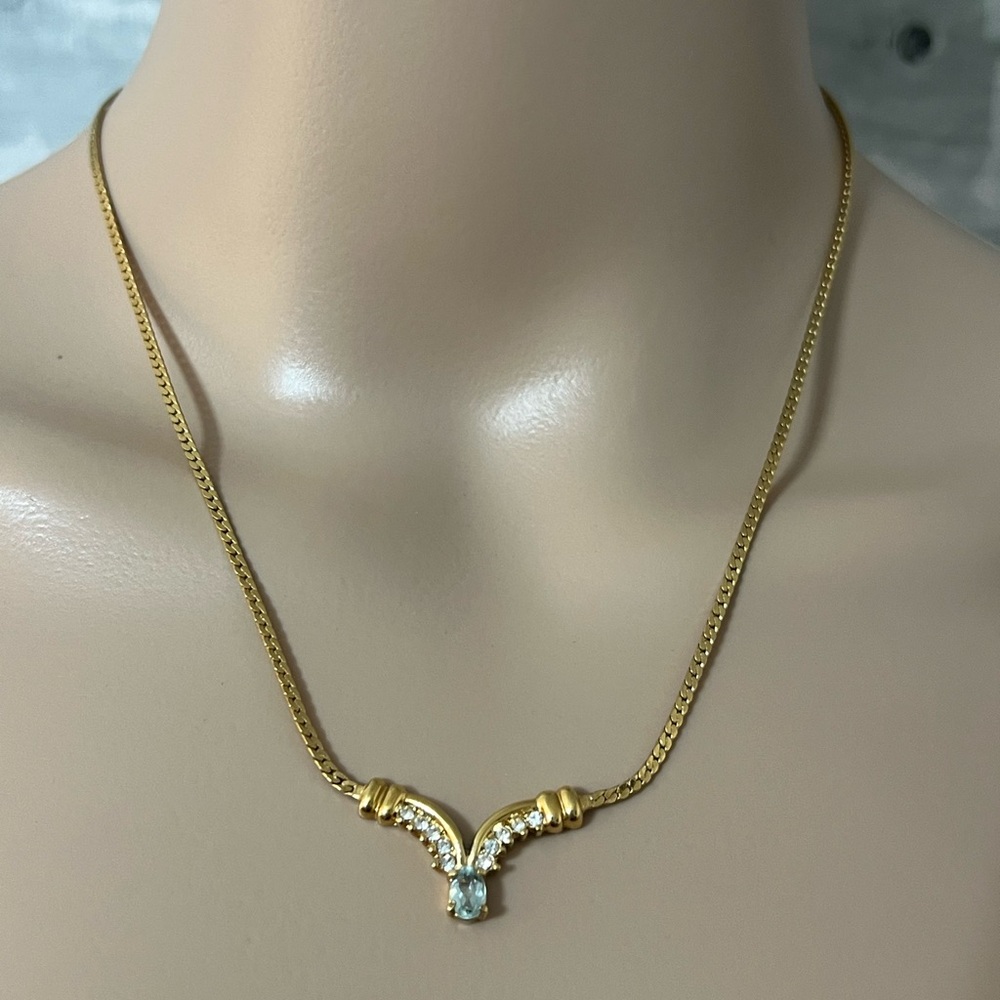 Blue Topaz and Cubic Zirconia Gold Chain Necklace